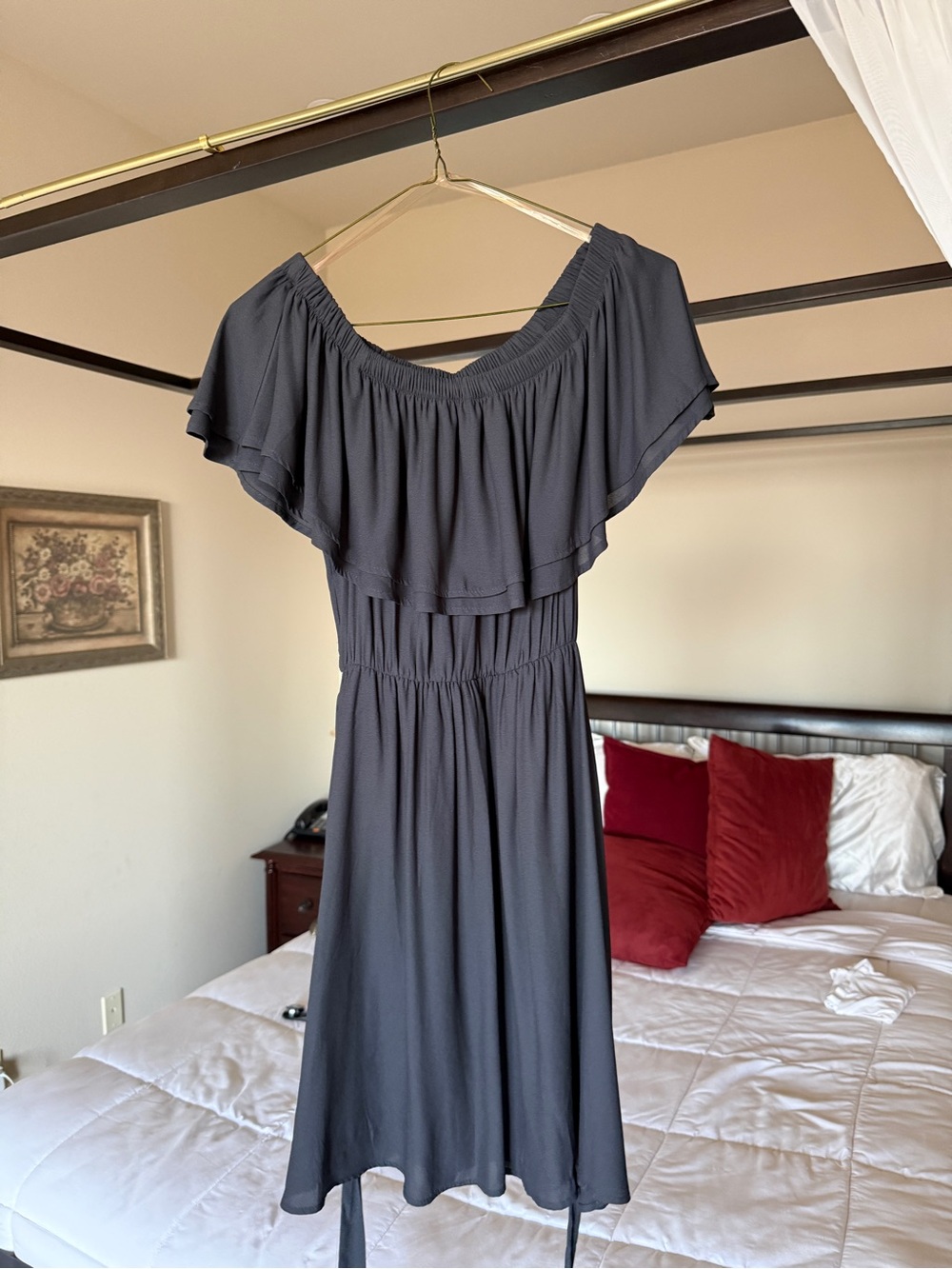 Lush Off-Shoulder Gray Dress with Ruffle Bodice